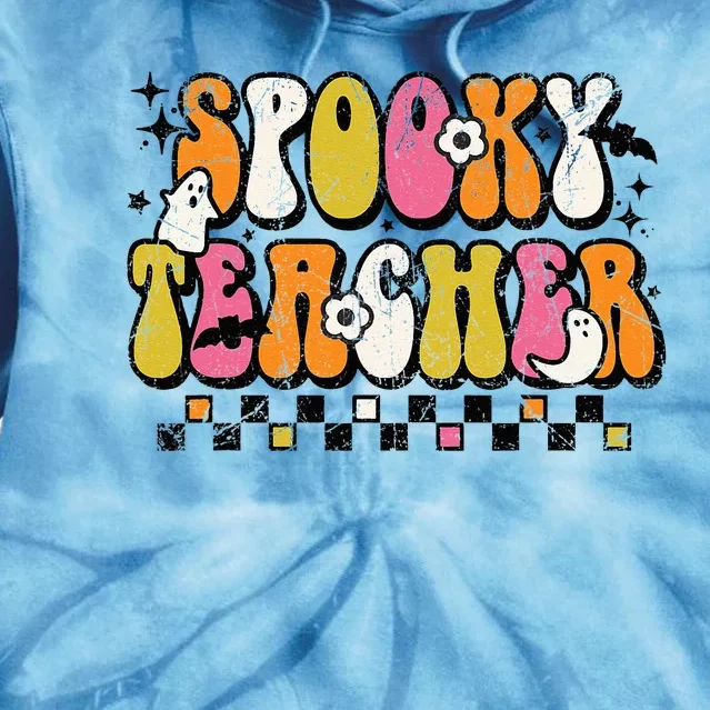 Funny Spooky Season Retro Spooky Teacher Halloween Costume Tie Dye Hoodie