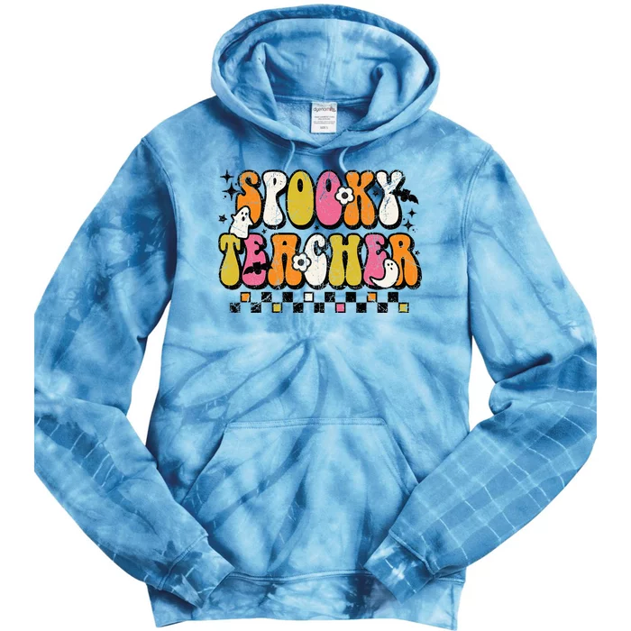 Funny Spooky Season Retro Spooky Teacher Halloween Costume Tie Dye Hoodie