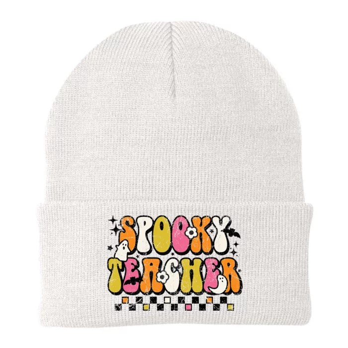 Funny Spooky Season Retro Spooky Teacher Halloween Costume Knit Cap Winter Beanie