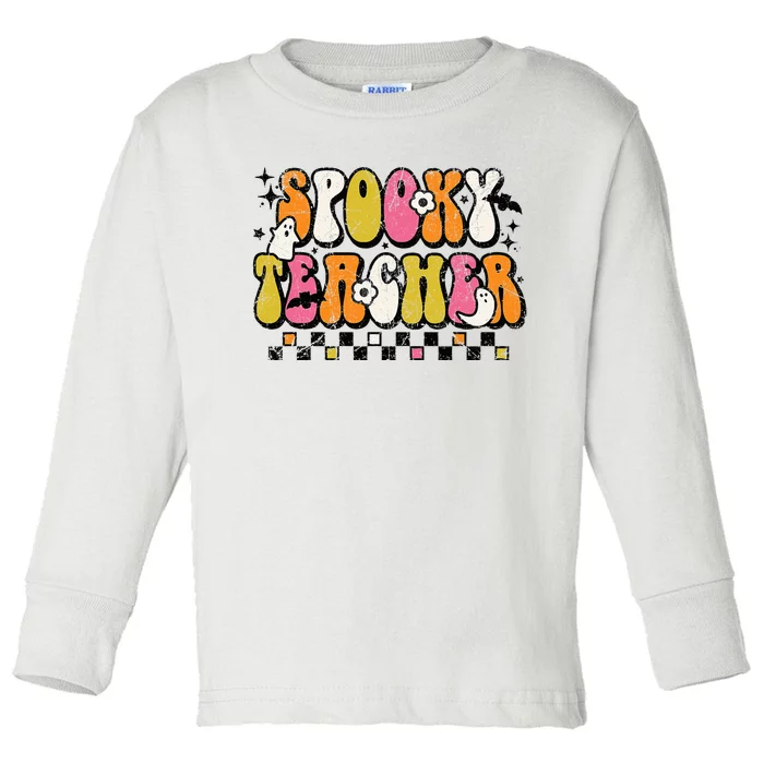 Funny Spooky Season Retro Spooky Teacher Halloween Costume Toddler Long Sleeve Shirt