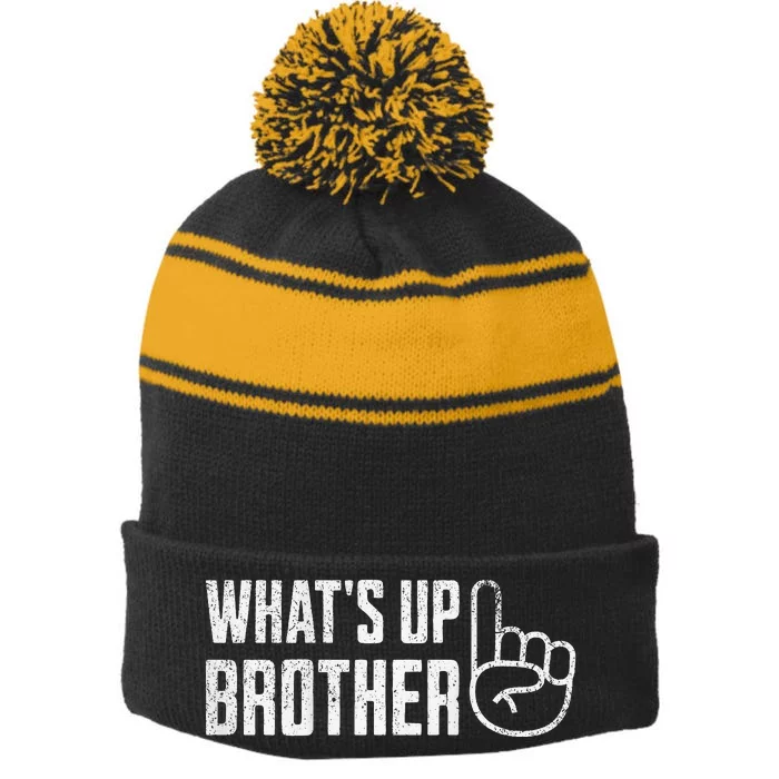 Funny Sketch Streamer Whats Up Brother Stripe Pom Pom Beanie