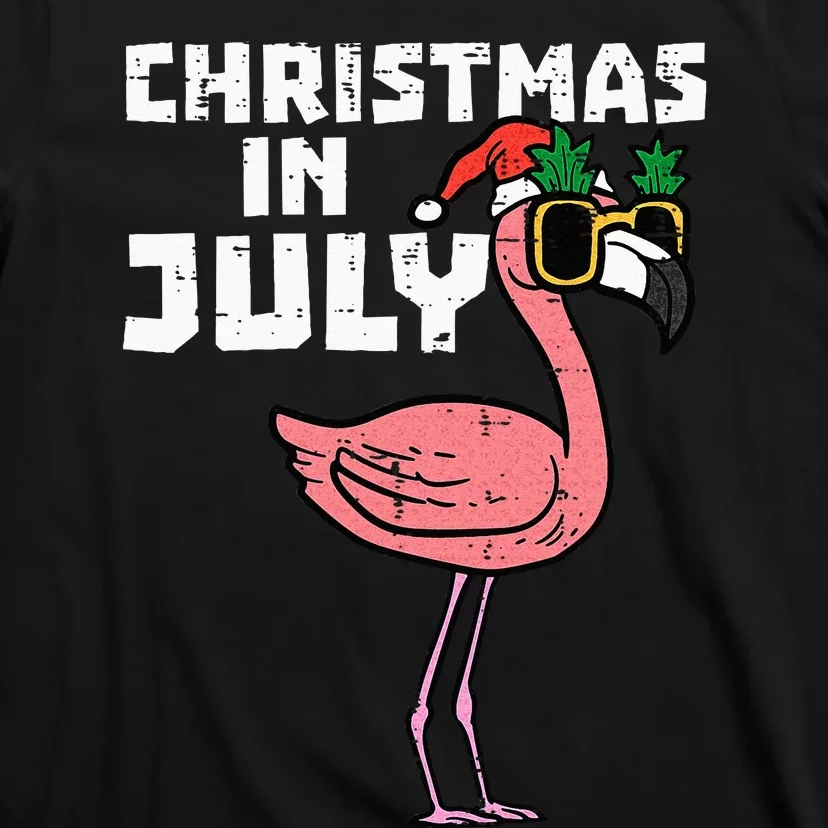 Flamingo Santa Sunglasses Christmas In July Cute Summer Xmas T-Shirt