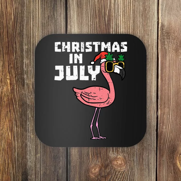 Flamingo Santa Sunglasses Christmas In July Cute Summer Xmas Coaster