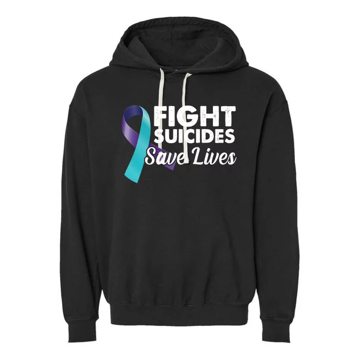 Fight Suicides Save Lives Ribbon Awareness Garment-Dyed Fleece Hoodie