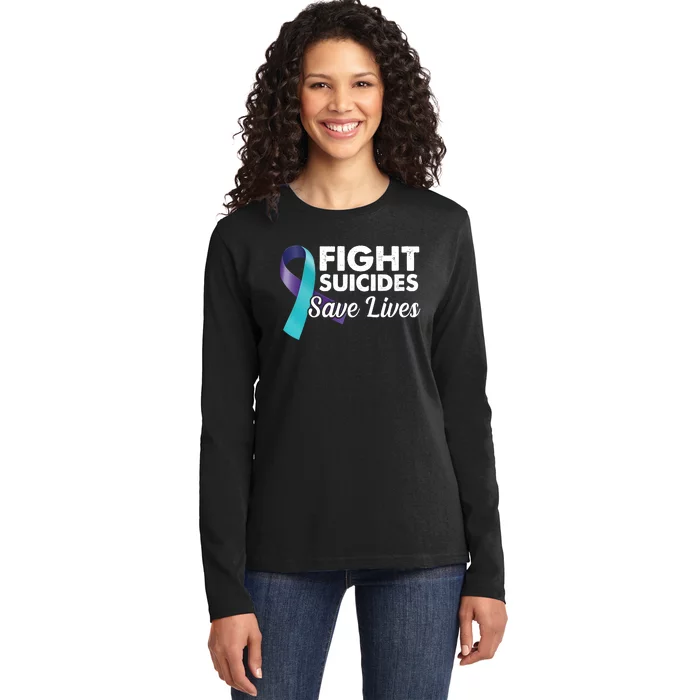 Fight Suicides Save Lives Ribbon Awareness Ladies Long Sleeve Shirt