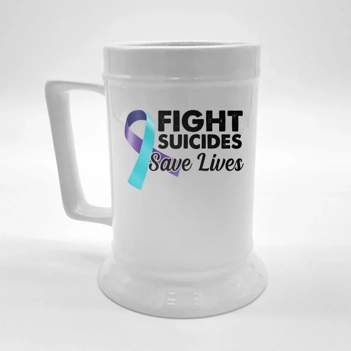 Fight Suicides Save Lives Ribbon Awareness Front & Back Beer Stein