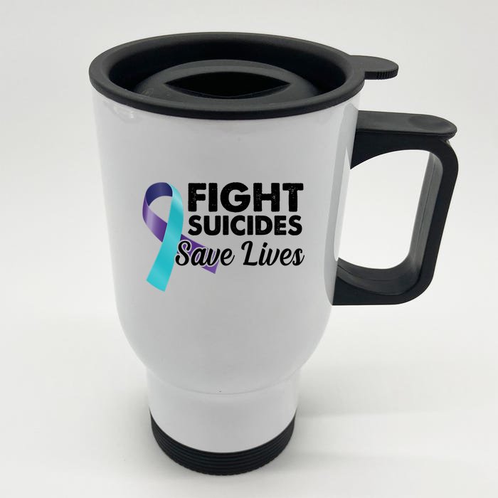 Fight Suicides Save Lives Ribbon Awareness Front & Back Stainless Steel Travel Mug