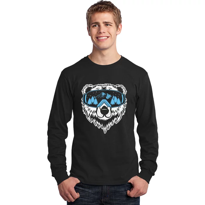 Funny Skiing Snow Ski Bear Snowboard Gift Long Sleeve Shirt