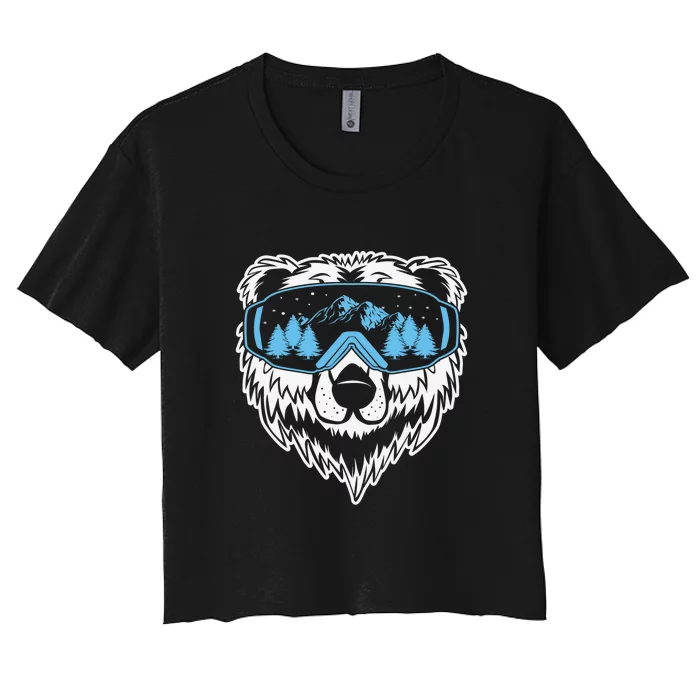 Funny Skiing Snow Ski Bear Snowboard Gift Women's Crop Top Tee