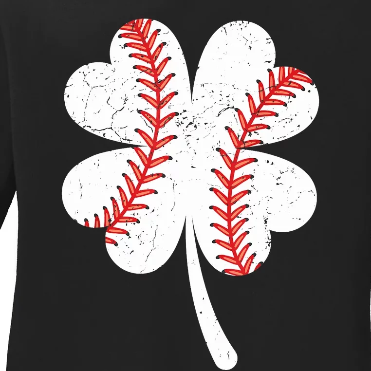 Funny Saint St Patricks Day Baseball Irish Shamrock Ireland Ladies Long Sleeve Shirt