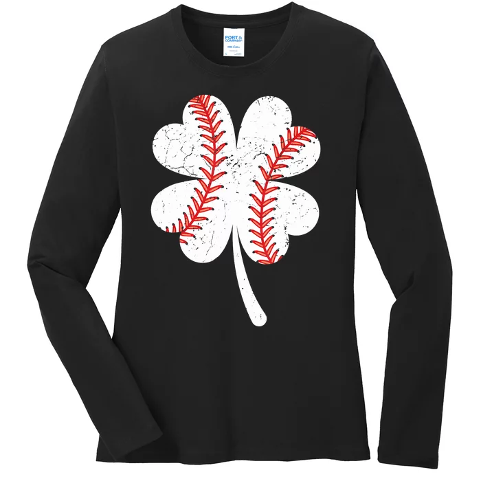 Funny Saint St Patricks Day Baseball Irish Shamrock Ireland Ladies Long Sleeve Shirt