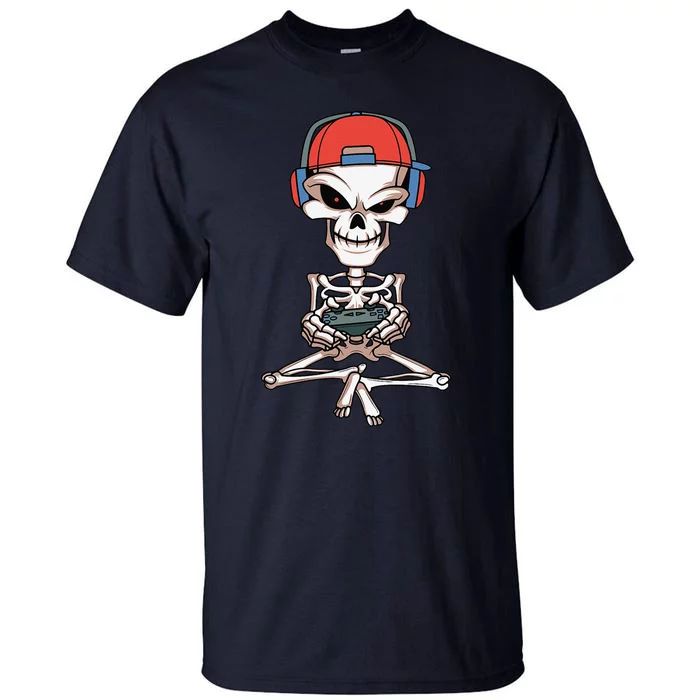 Funny Skeleton Skull Video Gamer Halloween Tall T-Shirt