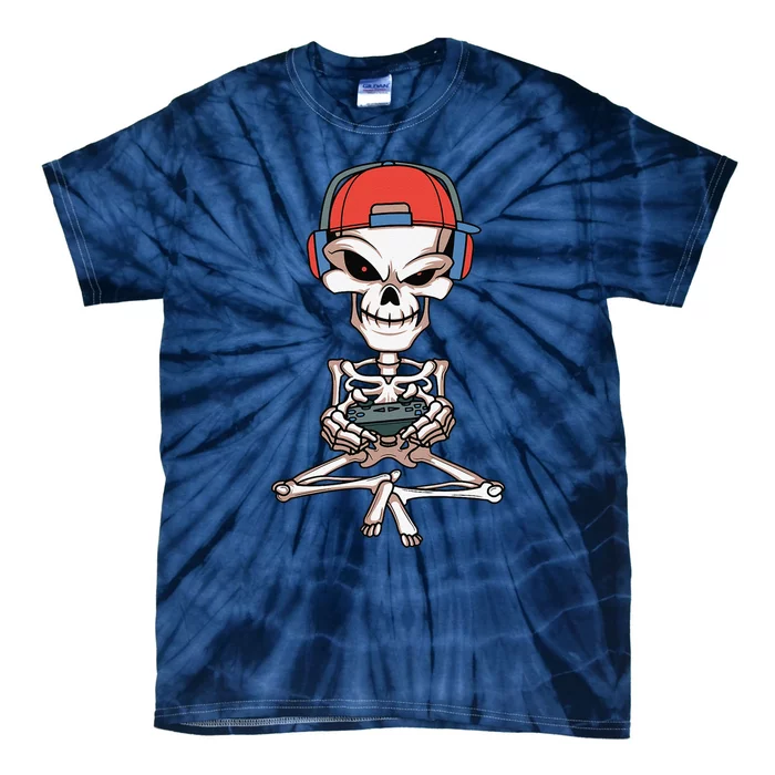 Funny Skeleton Skull Video Gamer Halloween Tie-Dye T-Shirt