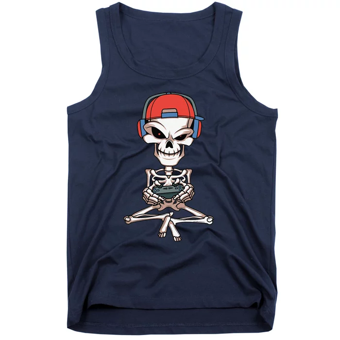 Funny Skeleton Skull Video Gamer Halloween Tank Top