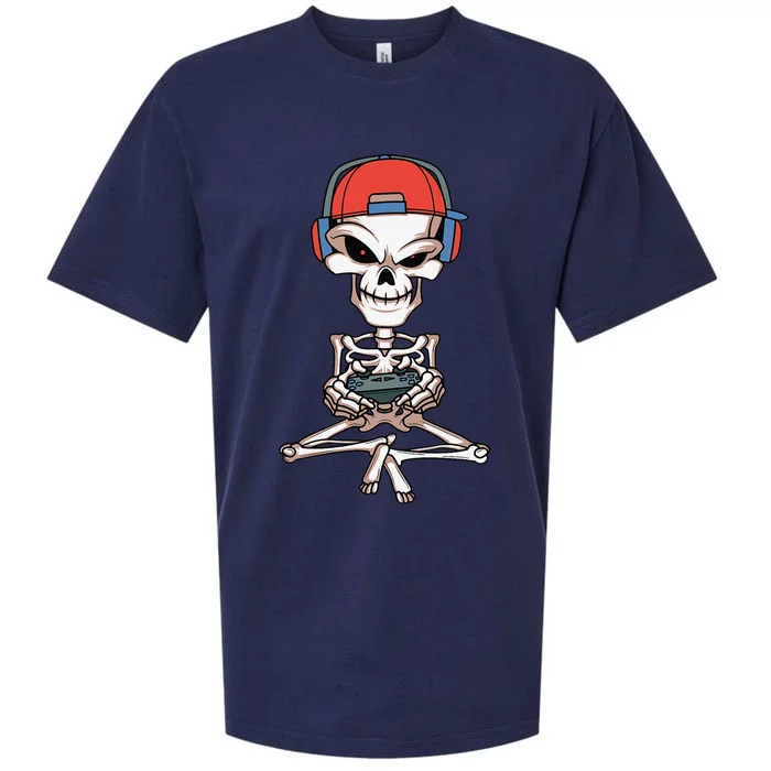 Funny Skeleton Skull Video Gamer Halloween Sueded Cloud Jersey T-Shirt