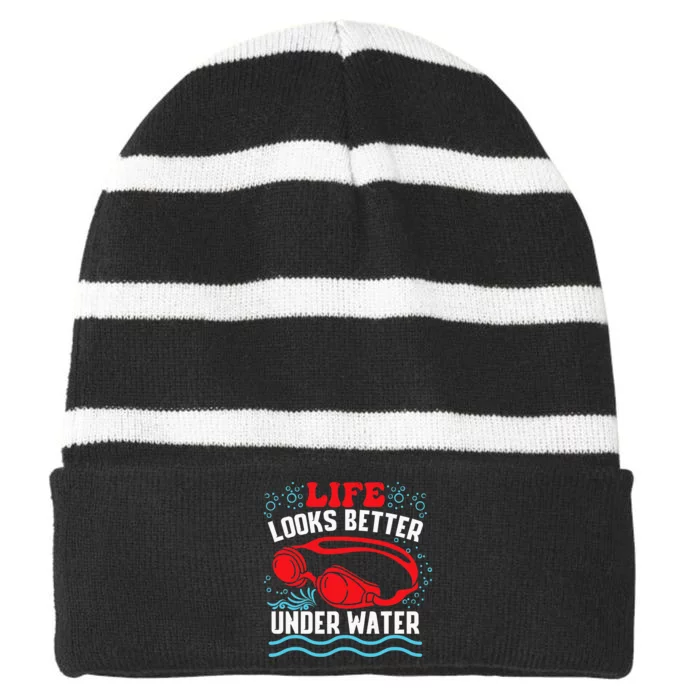 Funny Swimming Swimmer Swim Team Pool Striped Beanie with Solid Band