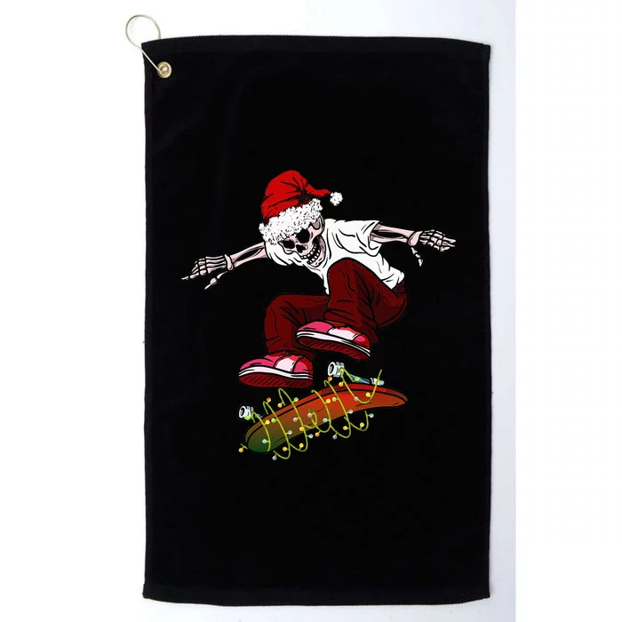 Funny skeleton Skateboard Christmas Pajama santa skateboard Platinum Collection Golf Towel