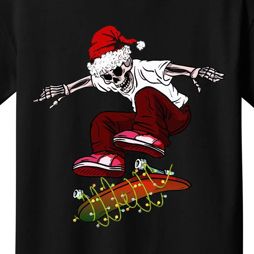 Funny skeleton Skateboard Christmas Pajama santa skateboard Kids T-Shirt