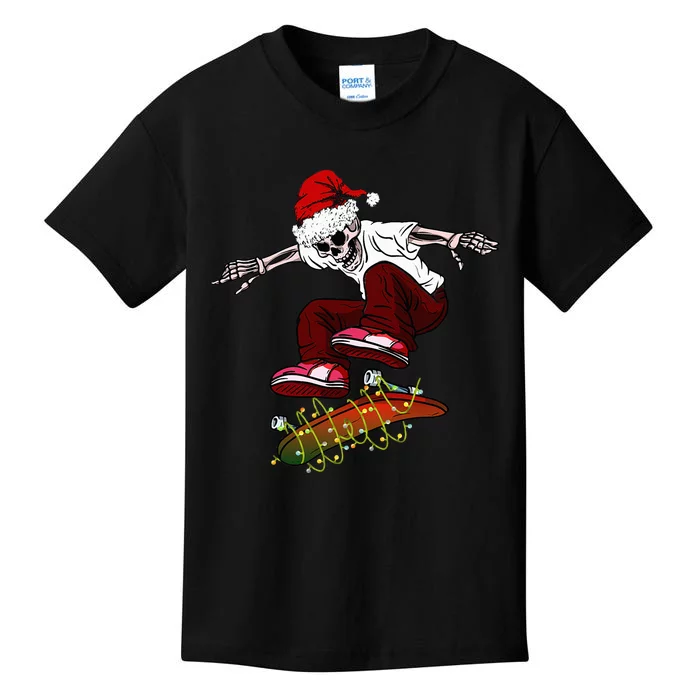 Funny skeleton Skateboard Christmas Pajama santa skateboard Kids T-Shirt