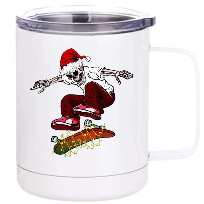 Funny skeleton Skateboard Christmas Pajama santa skateboard Front & Back 12oz Stainless Steel Tumbler Cup