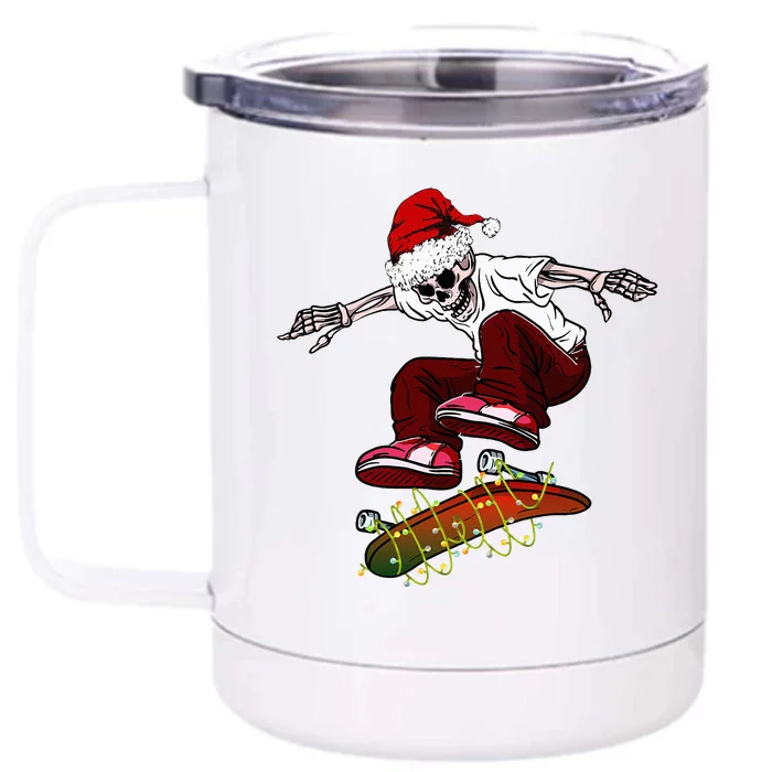 Funny skeleton Skateboard Christmas Pajama santa skateboard Front & Back 12oz Stainless Steel Tumbler Cup