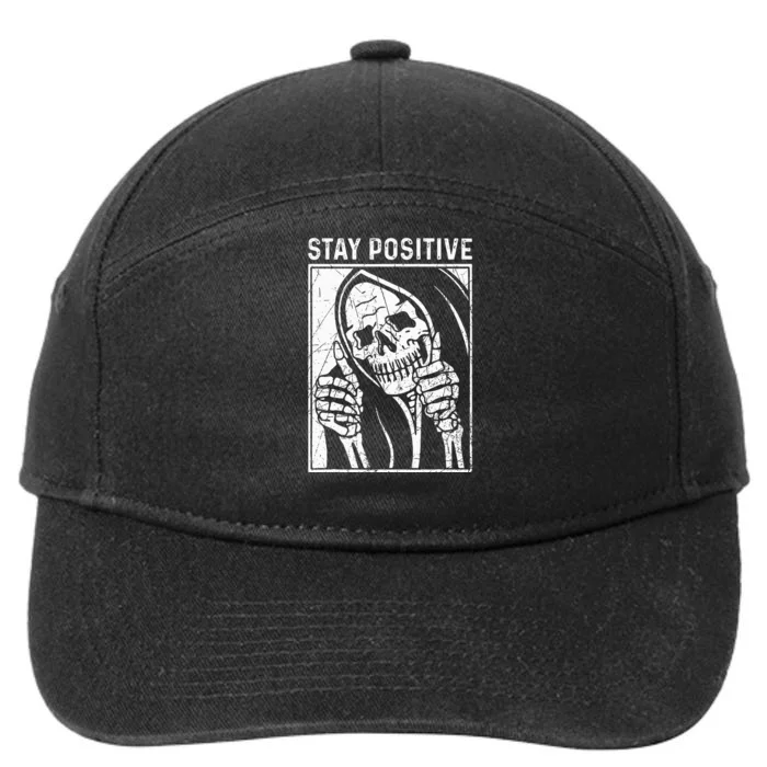 Funny Skull Stay Positive Skeleton Halloween Motivational 7-Panel Snapback Hat