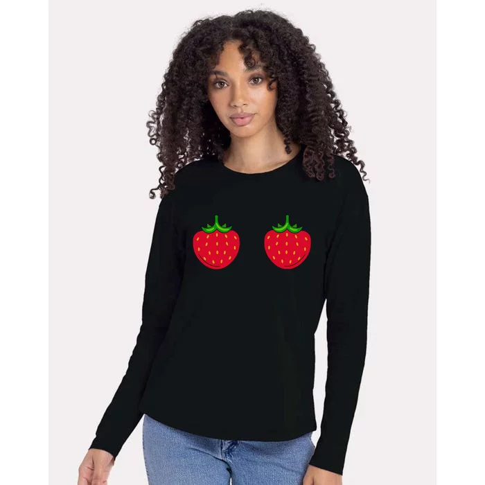 Funny Strawberry Summer Bra For Halloween Fruity Womens Cotton Relaxed Long Sleeve T-Shirt