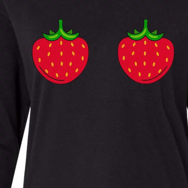 Funny Strawberry Summer Bra For Halloween Fruity Womens Cotton Relaxed Long Sleeve T-Shirt