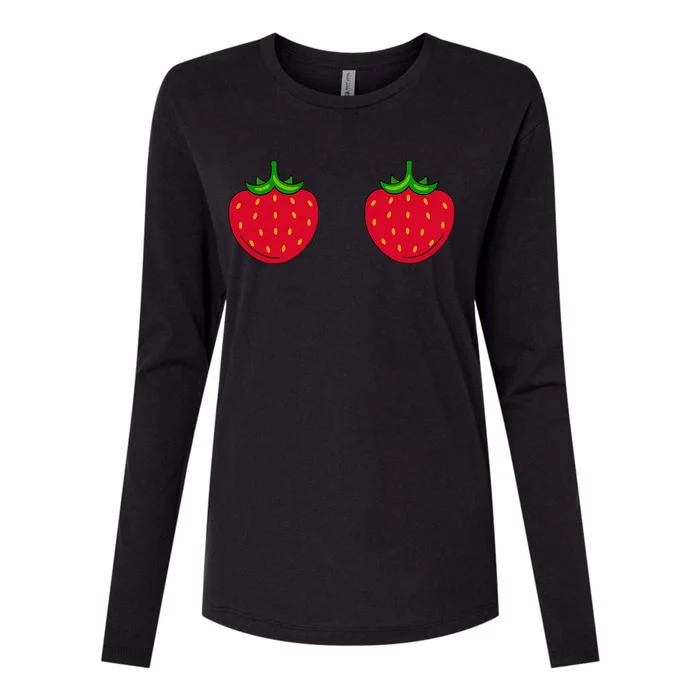 Funny Strawberry Summer Bra For Halloween Fruity Womens Cotton Relaxed Long Sleeve T-Shirt