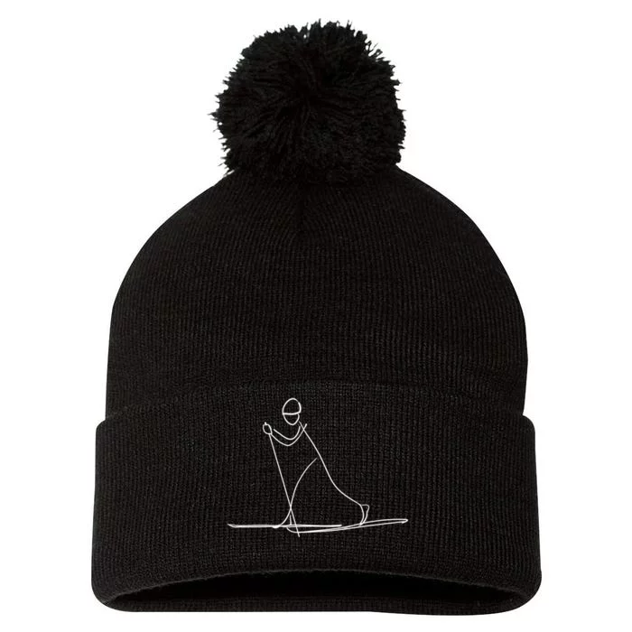 Funny Ski Skiing Lover Gift For Skier Pom Pom 12in Knit Beanie