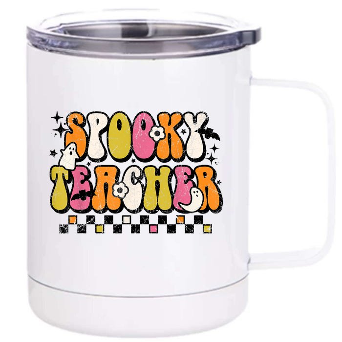 Funny Spooky Season Retro Spooky Teacher Halloween Costume Front & Back 12oz Stainless Steel Tumbler Cup