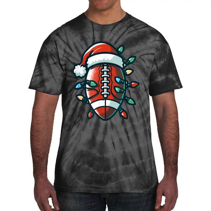 Football Santa Sports Christmas Design Football Player Tie-Dye T-Shirt