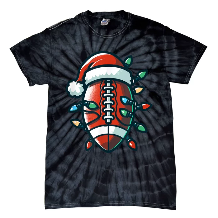 Football Santa Sports Christmas Design Football Player Tie-Dye T-Shirt