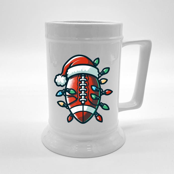 Football Santa Sports Christmas Design Football Player Front & Back Beer Stein