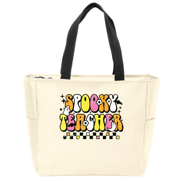 Funny Spooky Season Retro Spooky Teacher Halloween Costume Zip Tote Bag