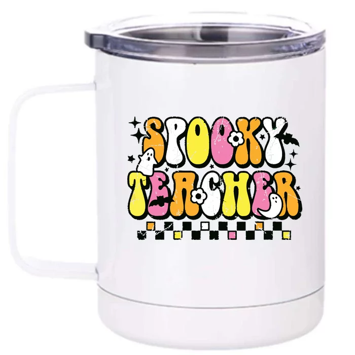 Funny Spooky Season Retro Spooky Teacher Halloween Costume Front & Back 12oz Stainless Steel Tumbler Cup