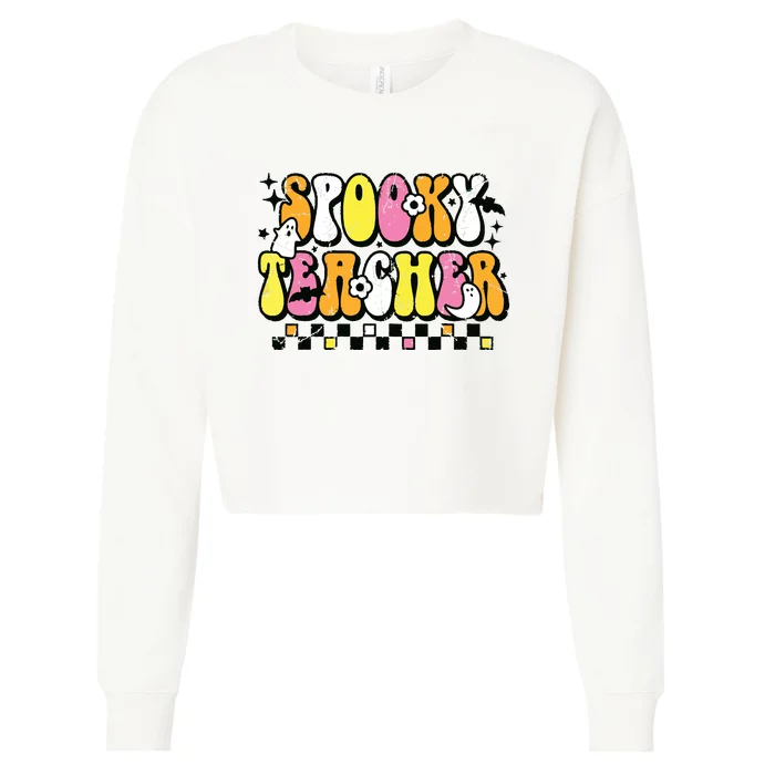 Funny Spooky Season Retro Spooky Teacher Halloween Costume Cropped Pullover Crew