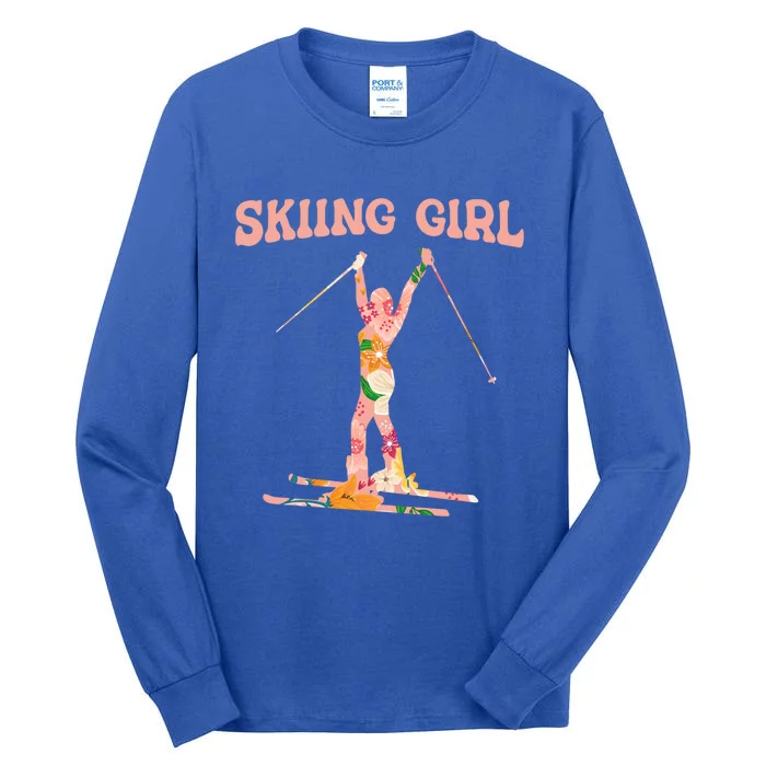 Funny Skiing Ski Mountain Winter Snow Sport Gift Skiing Cute Gift Tall Long Sleeve T-Shirt