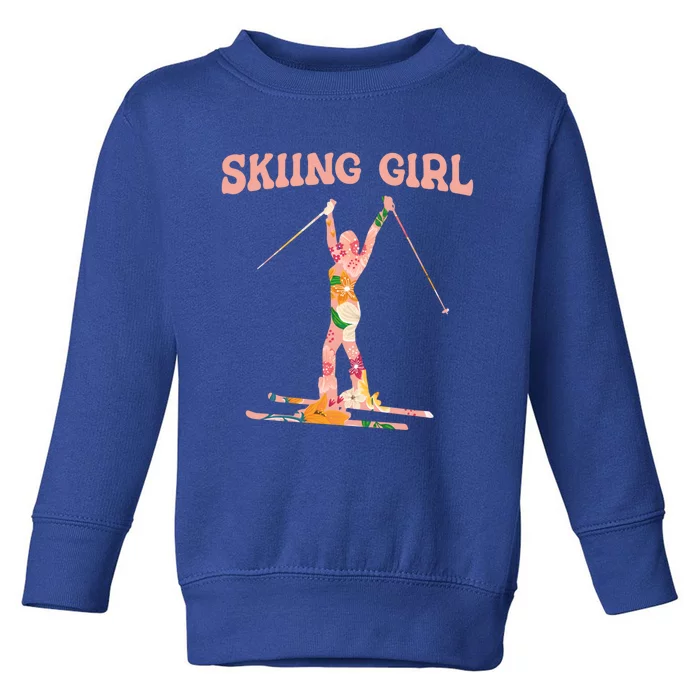 Funny Skiing Ski Mountain Winter Snow Sport Gift Skiing Cute Gift Toddler Sweatshirt