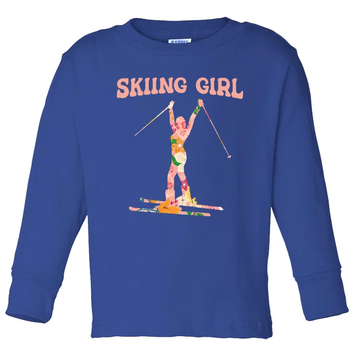 Funny Skiing Ski Mountain Winter Snow Sport Gift Skiing Cute Gift Toddler Long Sleeve Shirt