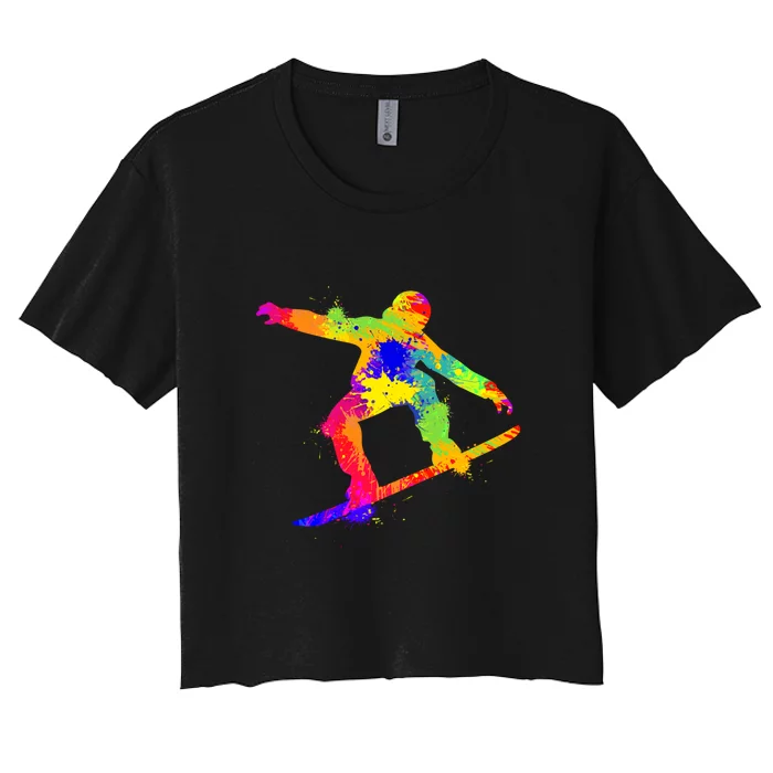 Funny Skiing Snowboarding Colorful Cute Gift Women's Crop Top Tee