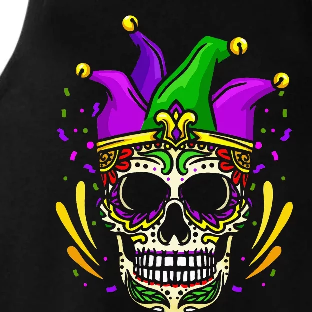 Funny Sugar Skull Mardi Gras Party Ladies Tri-Blend Wicking Tank