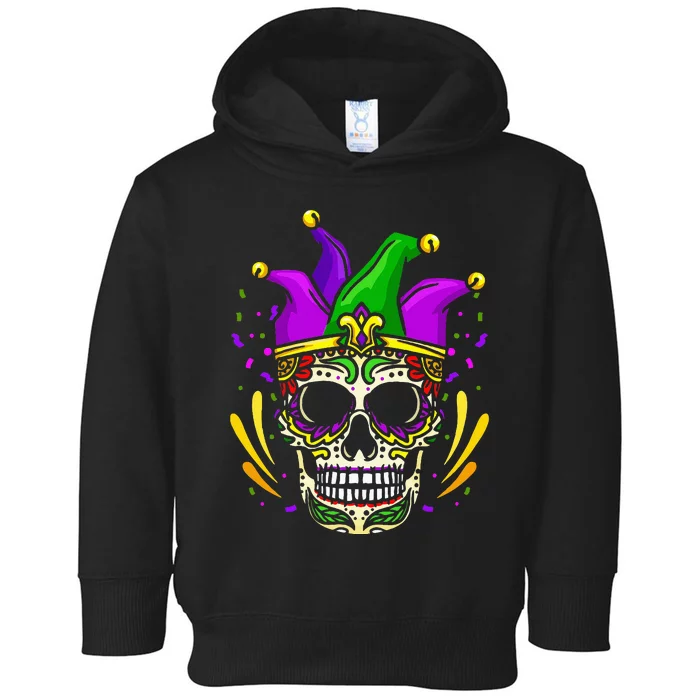 Funny Sugar Skull Mardi Gras Party Toddler Hoodie