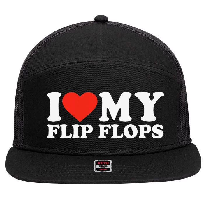 Funny Summer Sunshine I Love My Flip Flops Cute Beach 7 Panel Mesh Trucker Snapback Hat