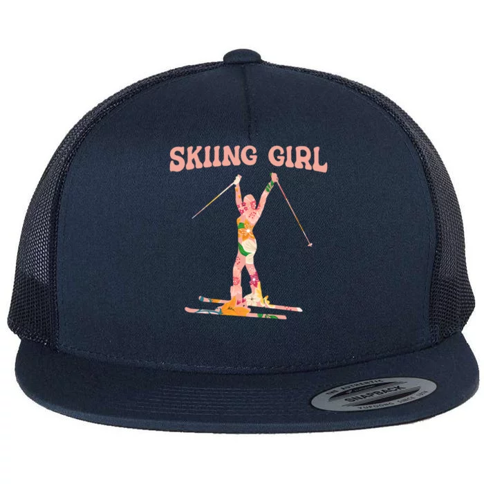 Funny Skiing Ski Mountain Winter Snow Sport Great Gift Skiing Gift Flat Bill Trucker Hat