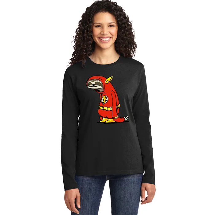 Funny Sloth Superhero Not Fast Not Furious Sloth Lover Ladies Long Sleeve Shirt