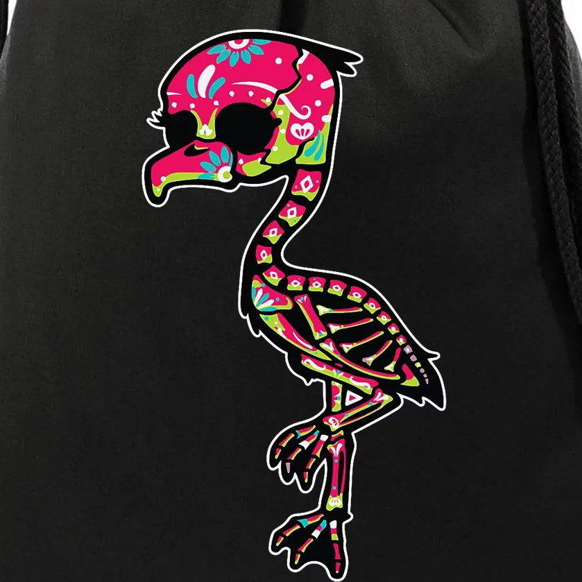 Flamingo Sugar Skull Dia De Los Muertos Mexican Day Of Dead Drawstring Bag