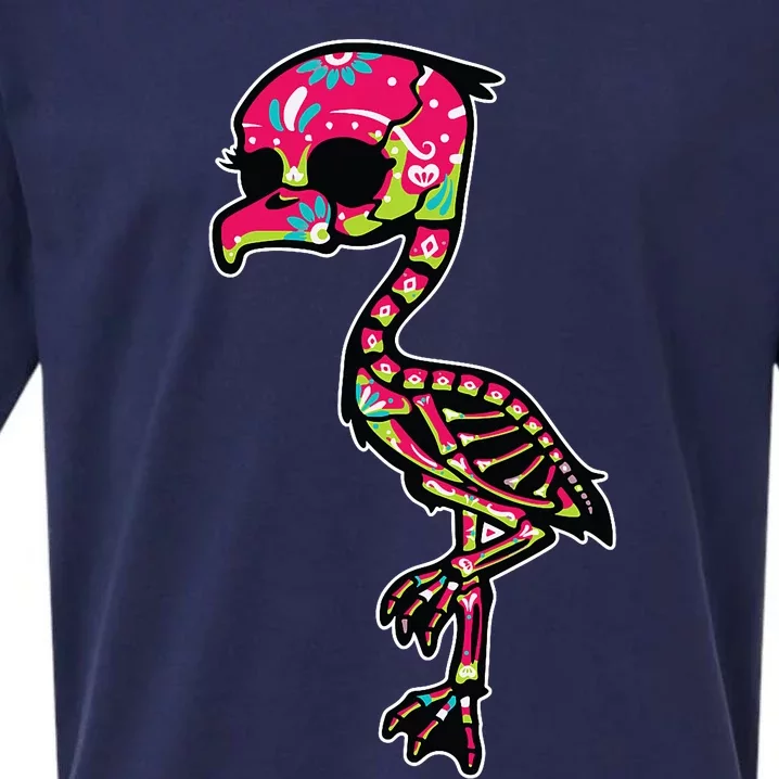 Flamingo Sugar Skull Dia De Los Muertos Mexican Day Of Dead Sueded Cloud Jersey T-Shirt