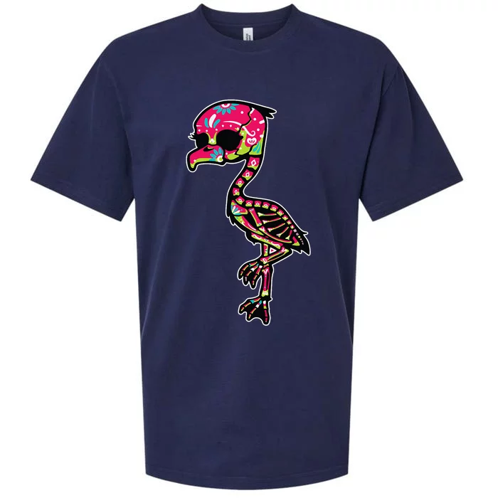 Flamingo Sugar Skull Dia De Los Muertos Mexican Day Of Dead Sueded Cloud Jersey T-Shirt