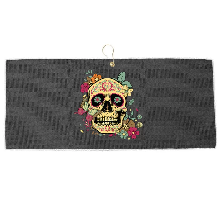 Floral Sugar Skull Dia De Los Muertos Dead Large Microfiber Waffle Golf Towel